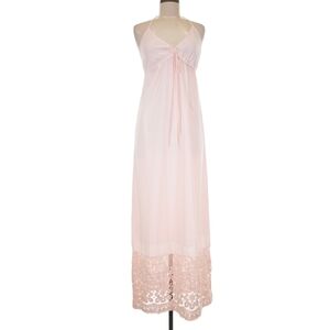 Miguelina Pink Halter Blush‎ Pink Crochet Bottom Maxi Dress Size Medium